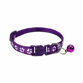 Dog Footprint Printing Applique Bell Collar (Color: Purple)