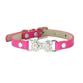 Cute Cat Traction Rope Crystal Diamond Bone Pet Collar (Option: Rose Red-XS)