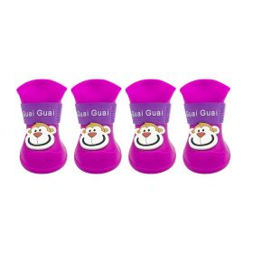 Cartoon Pet Boots Silicone Waterproof Non-slip Soft Bottom Summer Cat Supplies (Option: Purple-S)