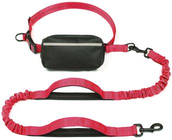 Pet Supplies Multi-functional Waist Pack Rope Reflective Sling Dog Hand Holding Rope Stretch Leash (Color: Red)