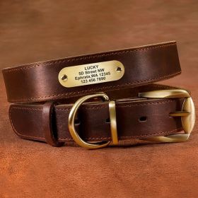 Genuine Leather Cow Leather Engraved Anti Loss Dog Collar (Option: Dark brown-XS)