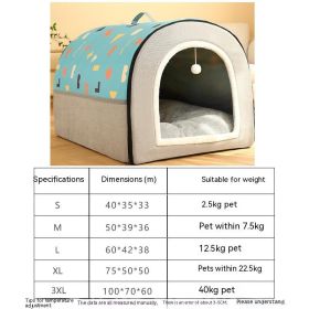 Warm Semi-enclosed Removable And Washable Two-color Geometric Pattern House Kennel (Option: Blue Gray-M)