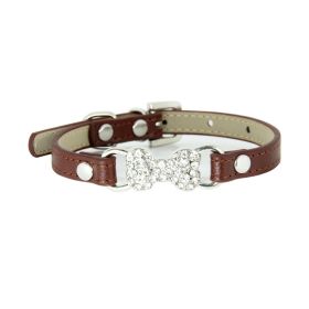 Cute Cat Traction Rope Crystal Diamond Bone Pet Collar (Option: Coffee-XS)