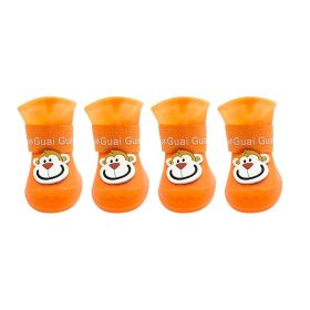 Cartoon Pet Boots Silicone Waterproof Non-slip Soft Bottom Summer Cat Supplies (Option: Orange-S)