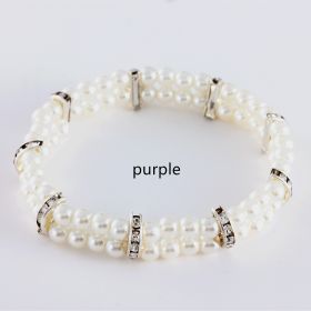 Pet Supplies Two Row Pearl Necklace With Elastic (Option: Purple-M)