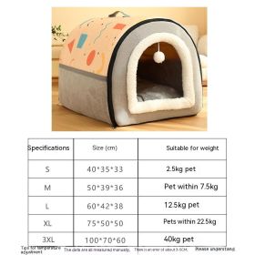 Warm Semi-enclosed Removable And Washable Two-color Geometric Pattern House Kennel (Option: Yellow Gray-3XL)