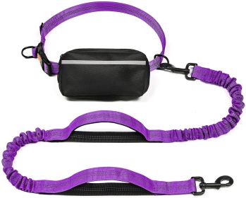 Pet Supplies Multi-functional Waist Pack Rope Reflective Sling Dog Hand Holding Rope Stretch Leash (Color: Purple)