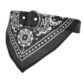 Adjustable Bandana Leather Pet Collar Triangle Scarf (Color: Black)