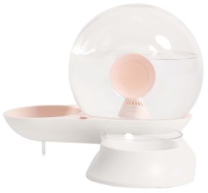 Pet Life 'Auto-Myst' Snail Shaped 2-in-1 Automated Gravity Pet Filtered Water Dispenser and Food Bowl (Color: Pink)
