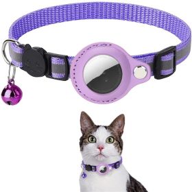 Pet Collar With Bell Airtag Reflective Collar (Color: Purple)