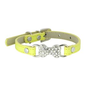 Cute Cat Traction Rope Crystal Diamond Bone Pet Collar (Option: Yellow-M)