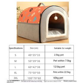 Warm Semi-enclosed Removable And Washable Two-color Geometric Pattern House Kennel (Option: Orange Gray-3XL)