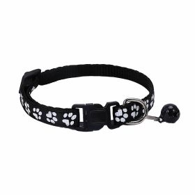 Dog Footprint Printing Applique Bell Collar (Color: Black)