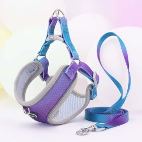 Pet Clothes Hand Holding Rope Out Dog Chest Strap (Option: Blue And Purple-L)