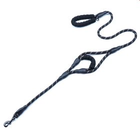 Nylon Woven Reflective Round Rope Double Handle Dog Hand Holding Rope (Option: Black-180x1.2cm)