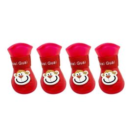 Cartoon Pet Boots Silicone Waterproof Non-slip Soft Bottom Summer Cat Supplies (Option: Red-M)